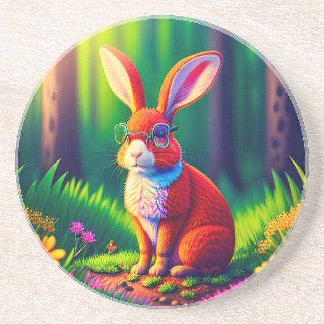 Red Bunny Sitta på Grass-57661 Underlägg (Framsidan)