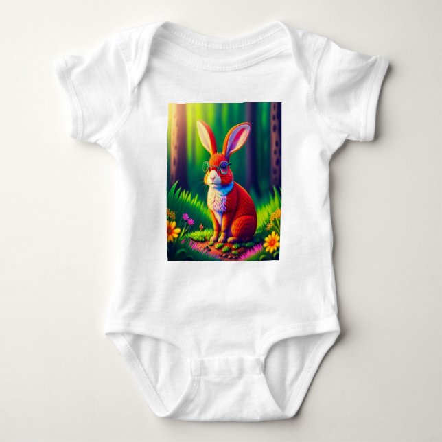 Red Bunny Sitta på Grönt Grass T Shirt (Framsida)