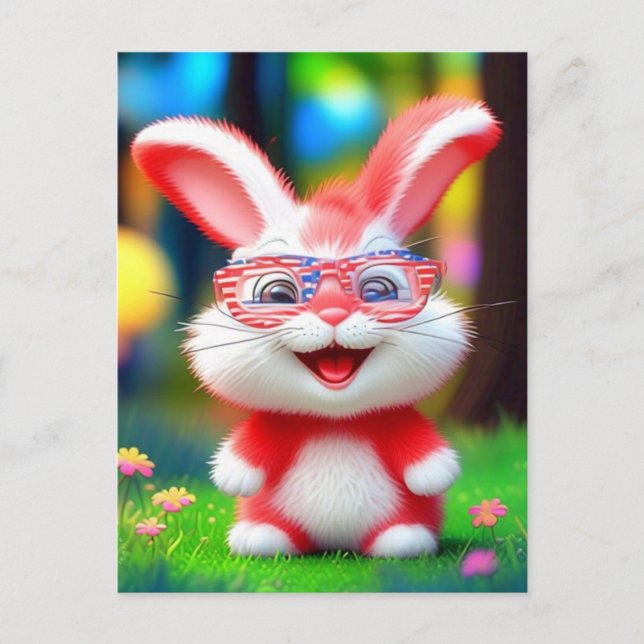 Red Bunny Wearing American Glasses-44244 Vykort (Framsida)