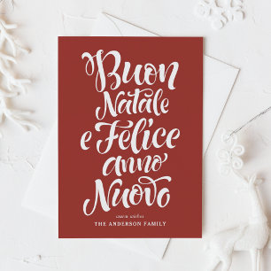 Red Buon Natale e Felice Anno Nuovo Script Helg Vykort