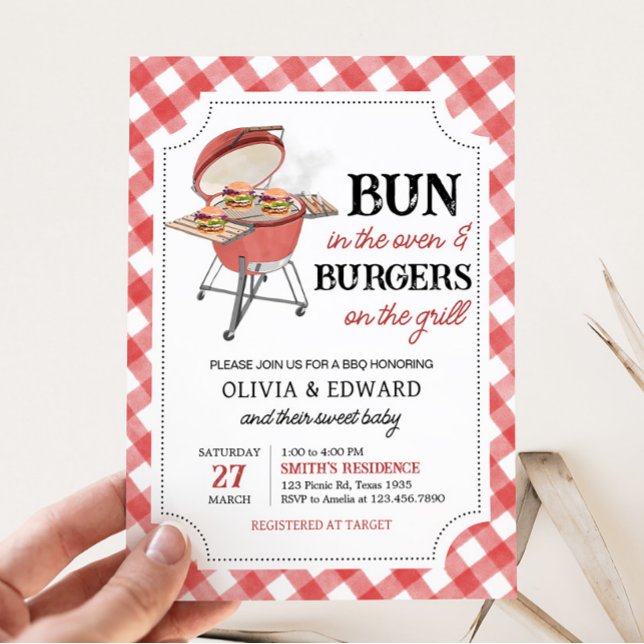 Red Burger BBQ Baby Shower Inbjudningar (Backyard BBQ Baby Shower Invitation)