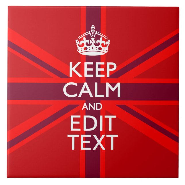 Red Burgundy Behålla Lugn Din Textunion Jack Flagg Kakelplatta (Framsidan)