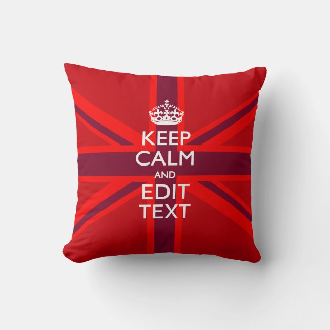 Red Burgundy Behålla Lugn Din Textunion Jack Flagg Kudde (Framsida)