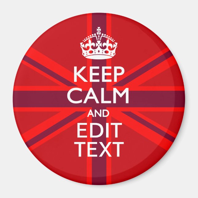 Red Burgundy Behålla Lugn Din Textunion Jack Flagg Magnet (Framsidan)