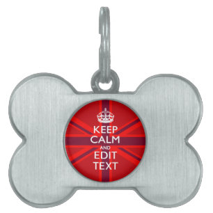 Red Burgundy Behålla Lugn Din Textunion Jack Flagg Namnbricka Husdjur