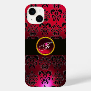 RED BURGUNDY BLACK DAMASK GEM STONE MONOGRAM
