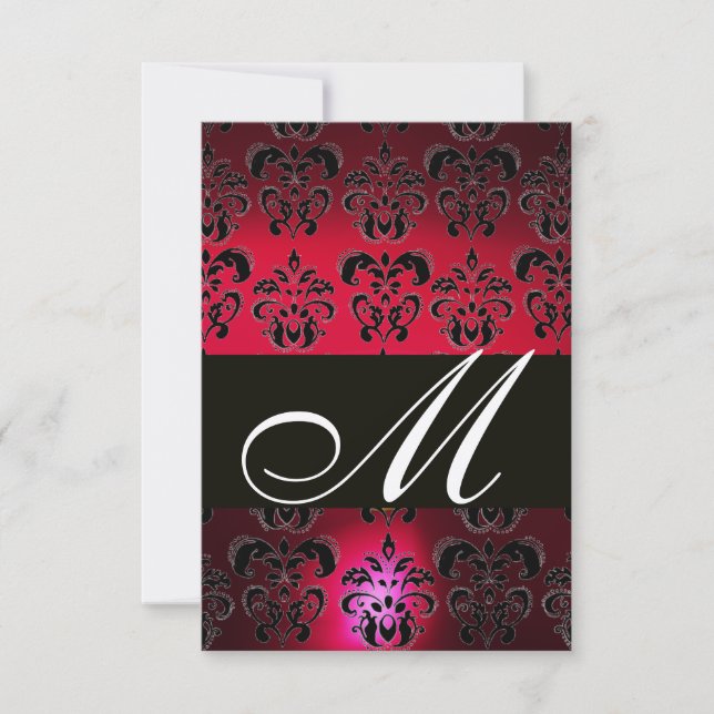 RED BURGUNDY BLACK DAMASK MONOGRAM OSA champagne (Framsida)