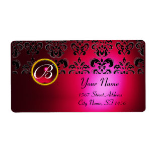 RED BURGUNDY BLACK DAMASK MONOGRAM, RUBY FRAKTSEDEL