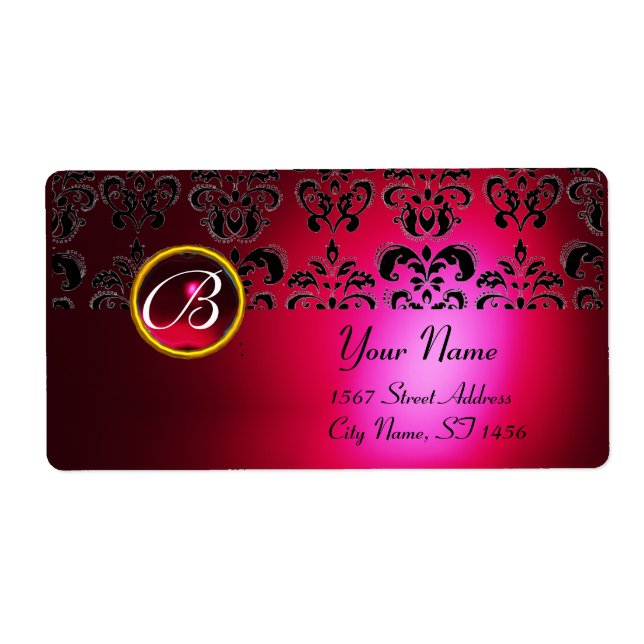 RED BURGUNDY BLACK DAMASK MONOGRAM, RUBY FRAKTSEDEL (Framsidan)