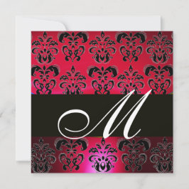 RED BURGUNDY BLACK DAMASK MONOGRAM, ruby white Inbjudningar