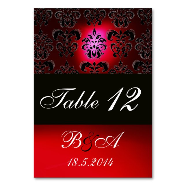 RED BURGUNDY BLACK WHITE CLASSY DAMASK MONOGRAM BORDSNUMMER (Baksidan)