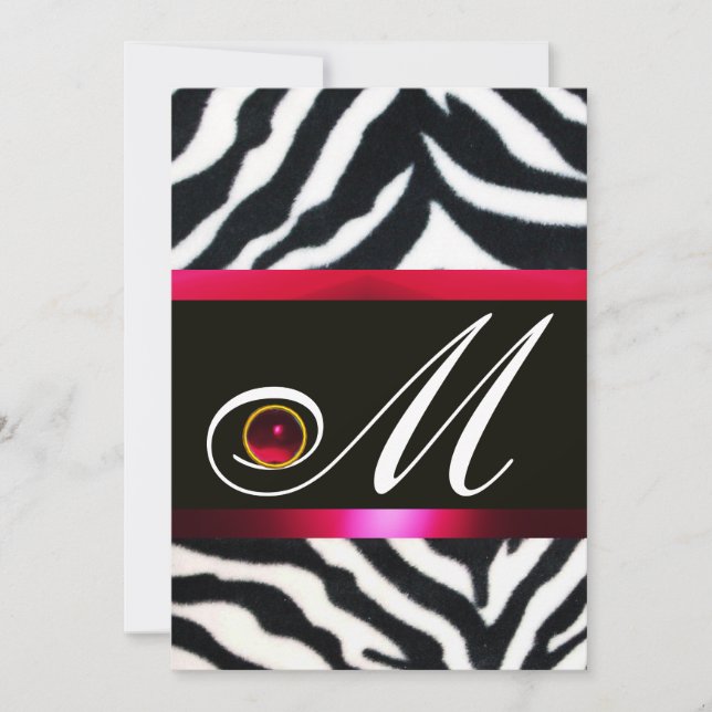 RED BURGUNDY BLACK WHITE ZEBRA PÄLS MONOGRAM INBJUDNINGAR (Framsida)