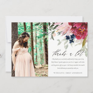 Red Burgundy  Blommigt Bunch Photo Baby Shower Tack Kort