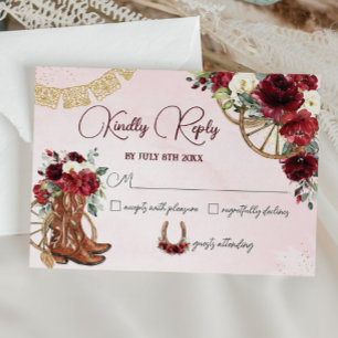 Red Burgundy Blommigt Charro Väster Quinceañera Re OSA Kort