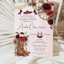 Red Burgundy Blommigt Charro Western Quinceanera