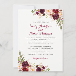 Red Burgundy Blommigt Fall Wedding bjudande Inbjudningar