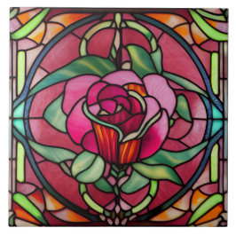Red Burgundy Blommigt Ro, lagat glas Stil Kakelplatta