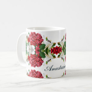 Red Burgundy Blommigt Watercolor Personalize Kaffemugg