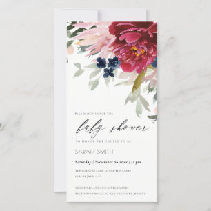 Red Burgundy Blue Blommigt Baby Shower Inbjudan