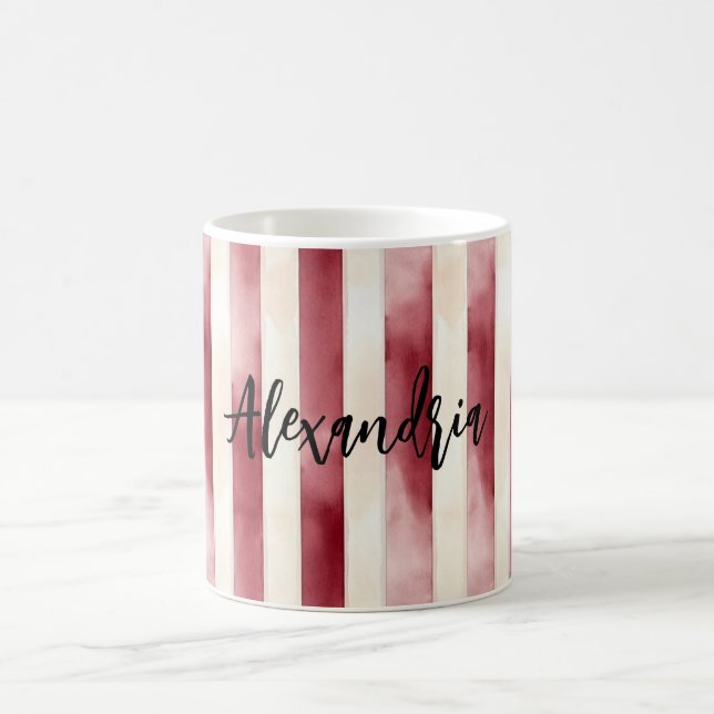 Red Burgundy Cream Stripes Christmas Kaffemugg (Center)