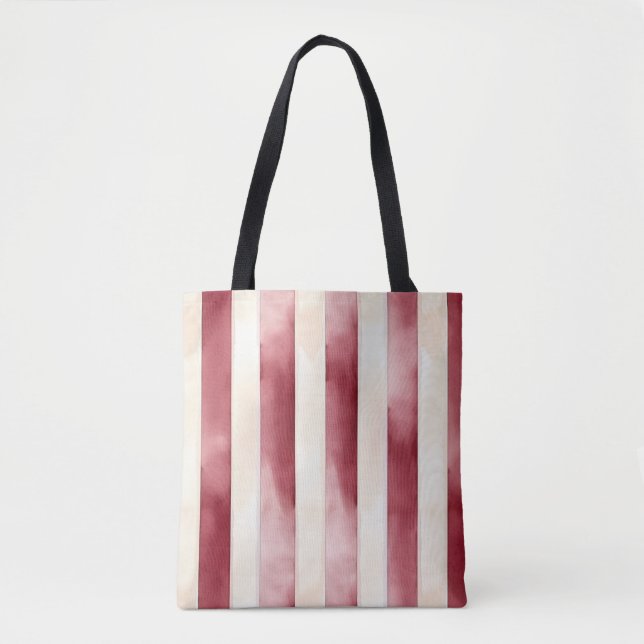 Red Burgundy Cream Stripes Christmas Tygkasse (Framsida)