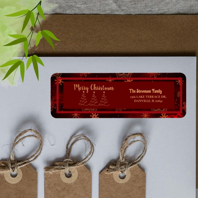 Red Burgundy God jul Returadress Returadress Etikett (Red Burgundy Merry Christmas Return Address Label)