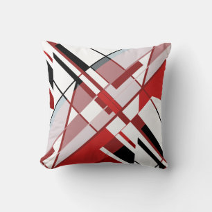 Red Burgundy Grått Black White Diagonal Angular Kudde