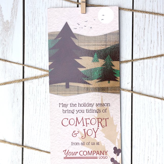 Red, Burgundy, Grönt, julkort Kort (Personalized Rustic Brown Red Burgundy Forest Red Logo Company Holiday Christmas Cards Bulk Order)