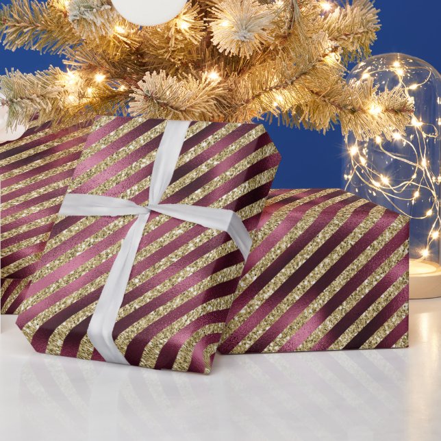 Red Burgundy Guld Glitter Rand Presentpapper (Helgdagar)