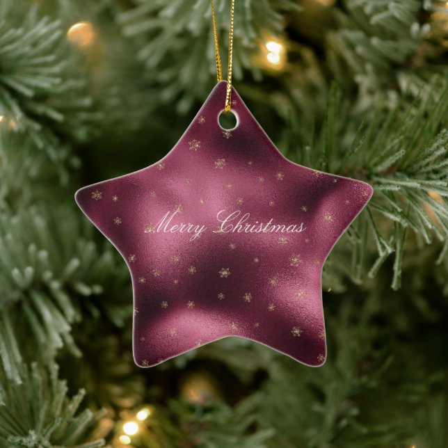 Red Burgundy Guld Glitter Snöflingor Julgransprydnad Keramik (Träd)