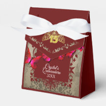 Red, Burgundy, Guld Tiara Quinceanera Favor Box