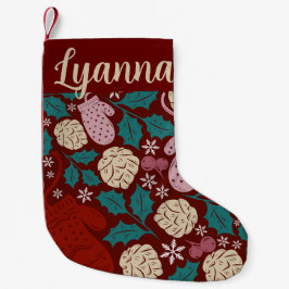 Red Burgundy Mönster Retro Mysigt julcharm Liten Julstrumpa