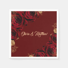 Red Burgundy och Guld Ro Blommigt Bröllop Pappersservett