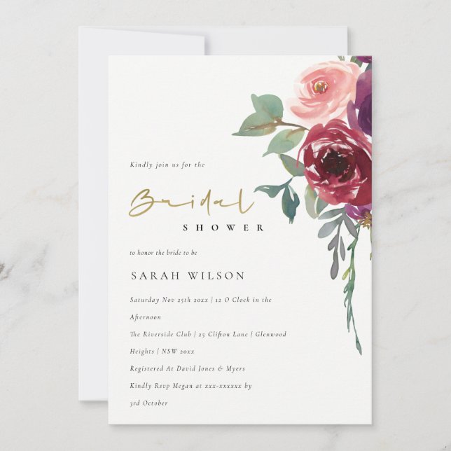 RED BURGUNDY PEACH BLOMMIGT MÖHIPPA INBJUDAN (Framsida)