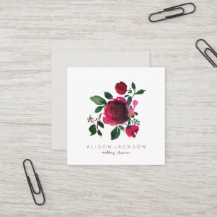 Red burgundy peony bouquet bröllopsfixaren fyrkantigt visitkort