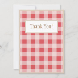 Red Burgundy Play Gingham Landsbyggsbröllop Tack Kort