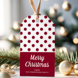 Red Burgundy Polka dots God jul Presentetikett