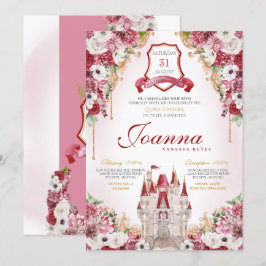 Red Burgundy Princess Castle Royal Quinceanera Inbjudningar