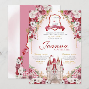 Red Burgundy Princess Castle Royal Quinceanera Inbjudningar
