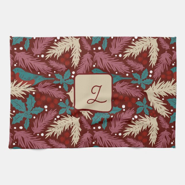 Red Burgundy Retro Mysigt julcharm Kökshandduk (Horisontell)