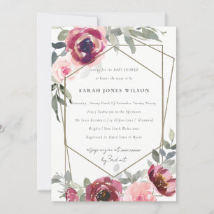 RED BURGUNDY RO BLOMMIGT BABY SHOWER INBJUDAN