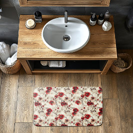 Red Burgundy Rosa Flower Buds Mönster Badrumsmatta