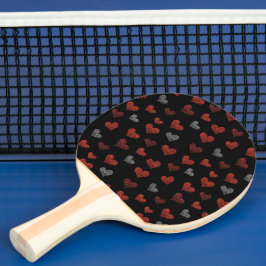 Red Burgundy Silver Glitter Hearts on Black Pingisracket