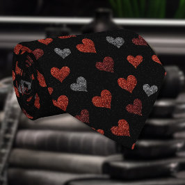 Red Burgundy Silver Glitter Hearts on Black Slips