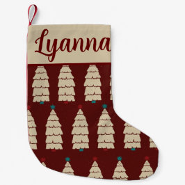 Red Burgundy Träd Mönster Retro Mysigt jul Liten Julstrumpa