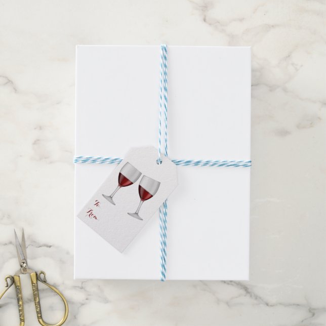 Red Burgundy Vin Champagne Glass Bröllop Winery Presentetikett (Med Snöre)