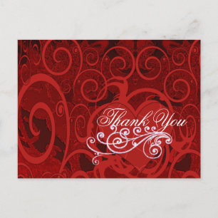 Red Burgundy Vin Heart och Swirls Tack Vykort