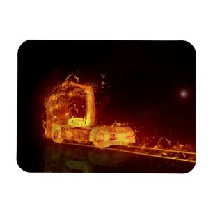 Red Burning Lastbil i brandflammen Magnet