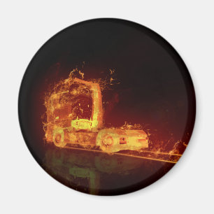 Red Burning Lastbil i brandflammen Magnet