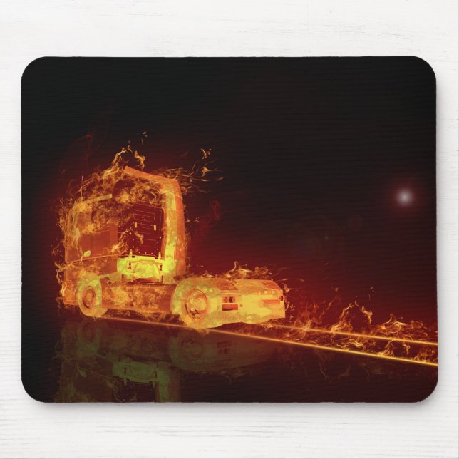 Red Burning Lastbil i brandflammen Musmatta (Framsidan)